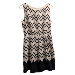 Pink Owl Black & White Chevron Pattern Dress M